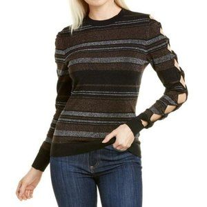 NWT Ted Baker Jelinaa Integral Bow Silver Metallic Striped Jumper Sweater Black